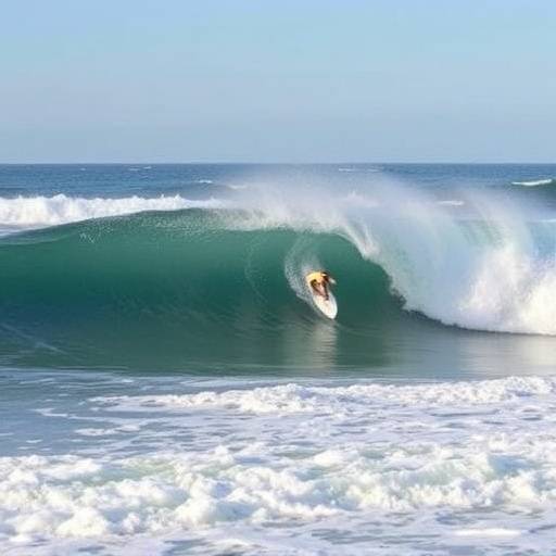 A group of people surfing the waves at Jeffrey's Bay in South Africa