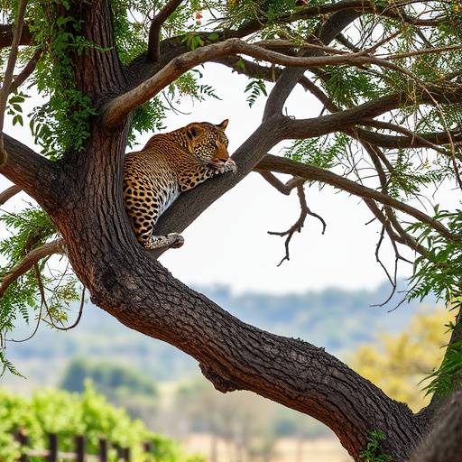 A leopard perched in a tree in Kruger National Park, scanning the savanna