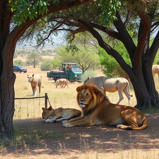A pride of lions resting in the shade during a safari in Kruger National Park