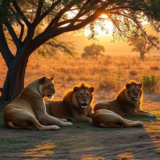 A pride of lions resting in the shade in Kruger National Park