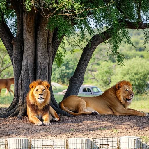 A pride of lions resting under a tree in Kruger National Park.