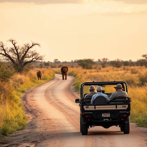 Group of tourists in an open safari vehicle observing lions in Kruger National Park