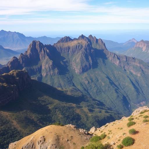 The rugged peaks of the Drakensberg mountain range.