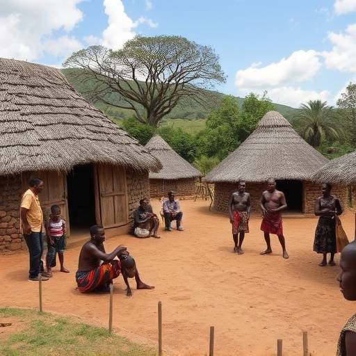 Tourists visiting a traditional Zulu village in KwaZulu-Natal, South Africa
