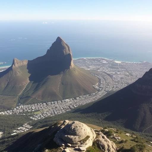 View of Table Mountain in Cape Town with the city below
